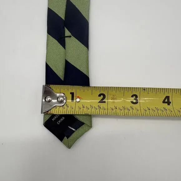 IZOD Silk Necktie Navy Green Repp Stripe Traditional Preppy Academia Classic - Picture 14 of 14